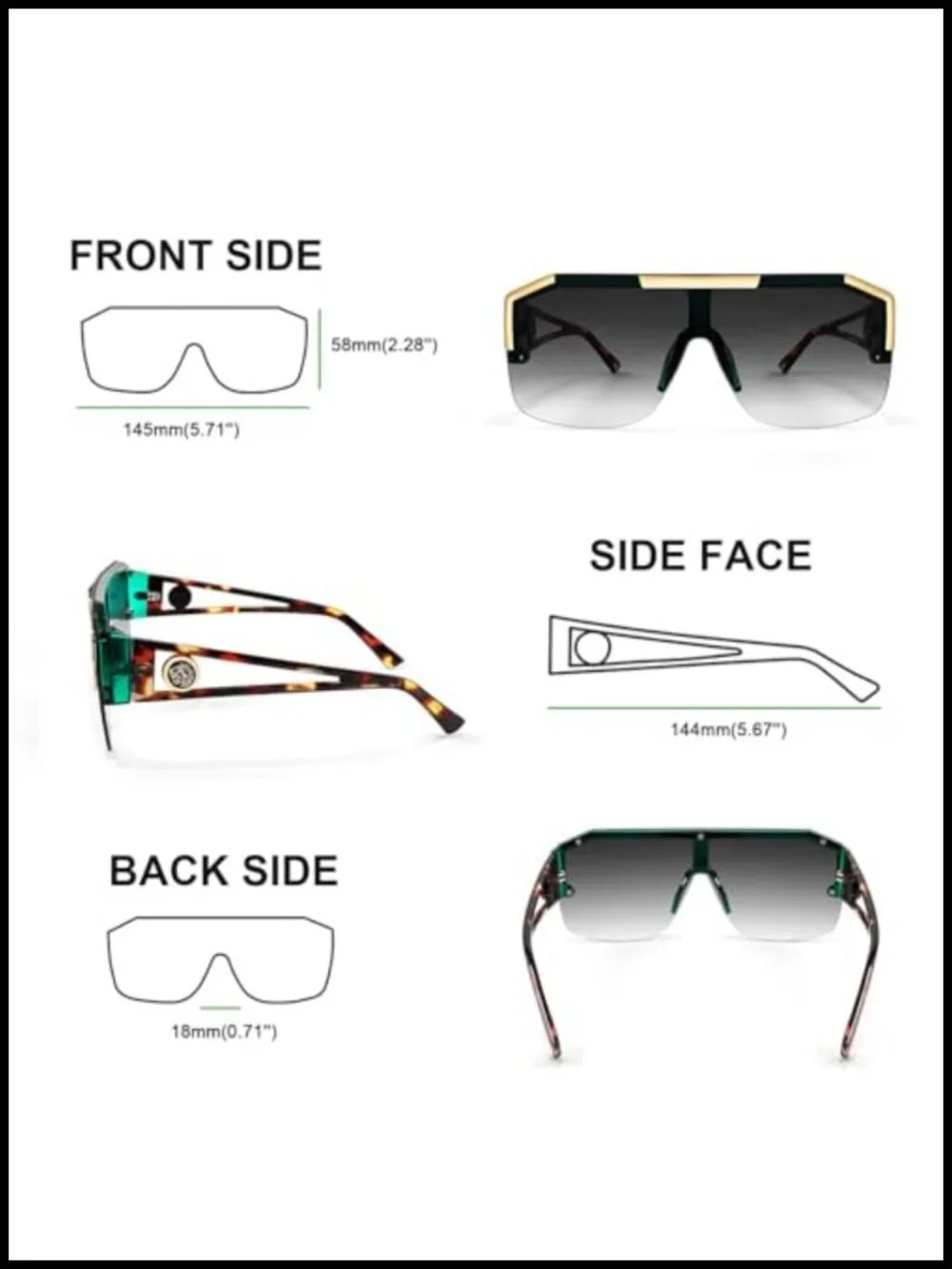 Square Oversized Shield Sunglasses Flat Top One Piece Lens UV400 Protection